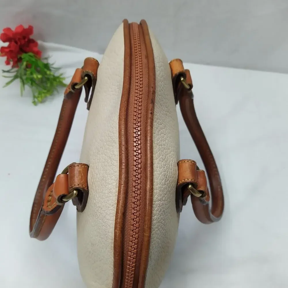 Dooney & Bourke Ivory Pebbled Leather Dommed Double Handle Zipper Satchel Bag